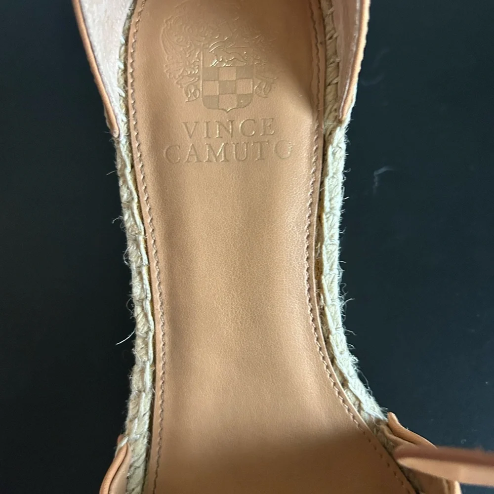 Vince Camuto Camel Leather Espadrille Wedge Heels Sandals - Picture 7 of 9